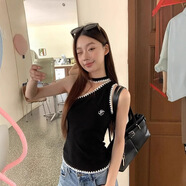 楓顧藍莫代爾吊帶背心女夏外穿黑色修身設計感露肩斜肩無(wú)袖上衣跨 黑色 M