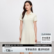 尚都比拉簡約通勤連衣裙女夏收腰A字裙短袖polo裙 米杏色短款152L59055  L