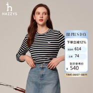 哈吉斯（HAZZYS）女裝條紋長袖T恤ABTSE0BCX01 藏青色NV 160/84A38