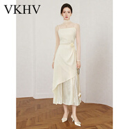 VKHV連衣裙女2025夏季新款新中式國風(fēng)氣質(zhì)高級(jí)感顯瘦長(zhǎng)裙子 杏色 L