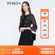 PORTS寶姿 新品 女裝優(yōu)雅喇叭袖收腰連衣裙LN8D187KWB008 黑色 L (8)