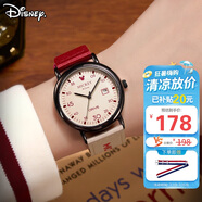 迪士尼（Disney）手表女學生個性復古撞色帆布帶石英表高顏值女孩初高中生防水手表