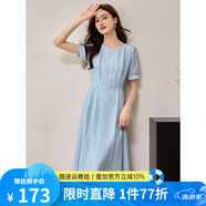 熙世界sllsky萊賽爾紅色連衣裙2025年夏季新款氣質(zhì)優(yōu)雅泡泡袖收腰裙子 碧海藍(lán) L