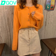 DGOV針織衫女秋季2025新款韓版百搭毛衣長袖開衫女溫柔修身復(fù)古外套女 桔色 均碼 彈力(建議70-120斤)