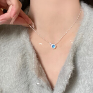 花有心柿s925銀項鏈女款海藍寶珍珠項鏈輕奢小眾鎖骨鏈法式吊墜頸鏈首飾品 海藍寶單珍珠波光項鏈