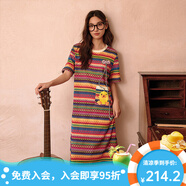 B.Duck小黃鴨Pillow系列夏季款針織彩條紋寬松直筒連衣裙潮 拼接色（紅） XL