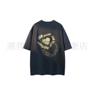 AIR SHOESAirwalkt恤戀愛基因愛心雙圈字母印花寬松落肩圓領(lǐng)純棉短袖T恤 深灰色【版】 超柔重磅230克 M