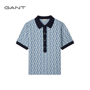 GANT女士設計感上衣復古時(shí)尚通勤字母印花翻領(lǐng)短袖POLO衫 474藍色 XS