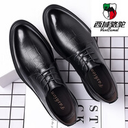 西域駱駝（VANCAMEL）皮鞋男士正裝商務(wù)大碼黑色2024新款休閑英倫內(nèi)增高結(jié)婚新郎西裝鞋 黑色 40