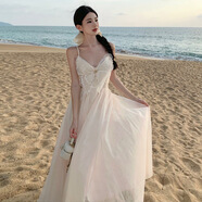 歌詩(shī)慧吊帶連衣裙女2025夏季新款長(cháng)裙仙女裙修身裙高級感海邊度假風(fēng)裙子 蝴蝶網(wǎng)紗綁帶連衣裙 M