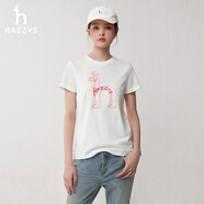 HAZZYS夏季合體版圓領(lǐng)印花短袖T恤女通勤休閑純棉體恤上衣 白色 XS 155/80A 36
