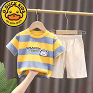 G.DUCKKIDS童裝男童夏裝小男孩帥氣條紋短袖兩件裝裝1一2-3-4歲寶寶夏季衣服 【叮當貓款】黃色 90 cm
