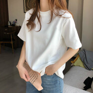 以純（YISHion）白色感純棉短袖t恤女裝2025新款夏季顯瘦遮肉寬松基礎(chǔ)款 純白色 S 95斤內(nèi)