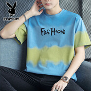 花花公子（PLAYBOY）純棉短袖T恤男2025新款寬松潮流夏季上衣 Z825藍色 M 建議90-115斤