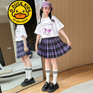 G.DUCKKIDS品牌童裝女童套裝夏季套裙兒童夏裝短袖T恤半身裙子兩件套中大童 2192庫洛米套裝 白色 150