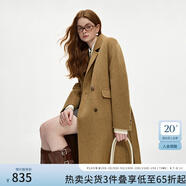 范思藍恩鉆石立裁系列 100%羊毛復(fù)古翻領(lǐng)雙排扣大衣冬裝毛呢外套 混黃駝 L