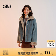 森馬（Semir）牛仔棉服女拼接毛領(lǐng)美式復(fù)古2024冬寬松毛邊夾克街頭潮流 牛仔黃泥染80325 XS 150/76A