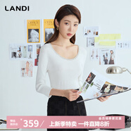 藍(lán)地（LANDI）藍(lán)地白色釘珠裝飾大U型領(lǐng)修身套頭針織衫女七分袖小衫春新品 白色 白色 M