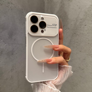 梵皓伊高級(jí)感水晶鏡框適用iPhone16手機(jī)殼新款蘋果17ProMax磁吸充電15/14pro超薄磨砂13pm四角防摔保護(hù)套 大視窗【古董白-磁吸款】四角防摔-水晶鏡頭膜 iPhone 17