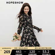 紅袖碎花連衣裙春季2025新款女裝玫瑰打攬荷葉袖立領(lǐng)輕熟氣質(zhì)雪紡短裙 黑底花658 M