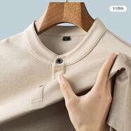 紅豆天絲亞麻亨利領(lǐng)圓領(lǐng)T恤25夏季新款短袖彈力輕薄圓領(lǐng)寬松T恤爸爸款 Y1杏色 3XL 190/104A 推薦87-90公斤