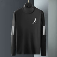 其他品牌男士長(cháng)袖T恤男春秋內搭T恤男裝寬松彈力打底衫男印花t運 羽毛【長(cháng)袖-黑色】 M 建議80-100斤