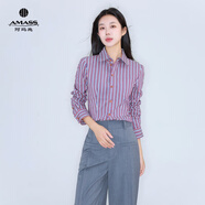 阿瑪施（AMASS）品質(zhì)女裝經(jīng)典百搭通勤簡(jiǎn)約時(shí)尚百搭條紋長(cháng)袖襯衫女530022 紫色條紋 S (2碼)