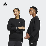 adidas情侶款休閑寬松抓絨圓領(lǐng)長袖衛(wèi)衣套頭衫男女阿迪達(dá)斯輕運(yùn)動(dòng) 黑色/白   L
