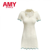 愛(ài)麥依2025夏季短袖連衣裙女韓版ins設計感重工鉤花鏤空時(shí)尚百搭連衣裙 優(yōu)雅白 M 95-105斤