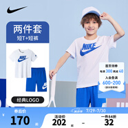 NIKE  3BRAND 耐克男女童純棉短袖T恤+短褲2件套裝夏季新款短袖套裝 土耳其藍 110 /56 【建議身高104-110cm】