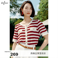 伊芙麗（eifini）伊芙麗氣質(zhì)條紋百搭針織開衫女2024夏裝新款經(jīng)典休閑淑女毛衫女 紅色預(yù)售 155/80CM/S