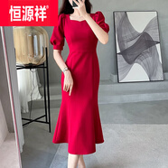 恒源祥2025夏季優(yōu)雅氣質(zhì)女神范名媛泡泡袖宴會(huì )晚禮服方口領(lǐng)魚(yú)尾連衣裙潮 【2703#】紅色 M 100斤內