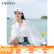lagogo輕盈透氣亮片白襯衫女拉谷谷2025年春夏新款舒適落肩袖罩衫 本白色 XL