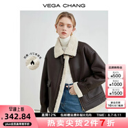 VEGA CHANG皮毛一體外套女秋冬韓版寬松加厚毛絨皮衣外套ins潮 深栗棕 L
