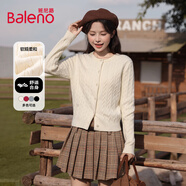 班尼路（Baleno）麻花針織開(kāi)衫外套女2025秋冬新款外搭薄款小個(gè)子正肩圓領(lǐng)短款毛衣