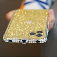 優(yōu)選適用蘋(píng)果14promax手機殼帶鉆iphone13金屬邊框水鉆1211閃粉 金 iPhone6plus