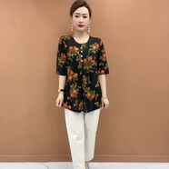 代勒新款時(shí)尚洋氣寬松T恤加肥加大碼中老年媽媽減齡中袖小衫上衣 大玫瑰 XL 90-115斤