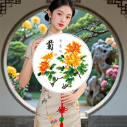 老街緣梅蘭竹菊2025年新款自己手工十字繡線(xiàn)繡客廳小件簡(jiǎn)單針繡餐廳掛件 菊【35*35厘米】送繡繃+高檔流蘇 精準印圖，需自己繡