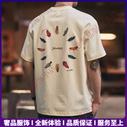 MARKLESSTRSV品牌男士短袖t恤男美式夏季薄款趣味復古印花半袖體恤上衣 米杏 M 適合100-130斤