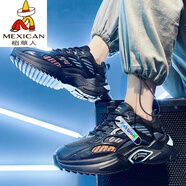 稻草人（MEXICAN）高檔特大碼男鞋春秋季透氣休閑網(wǎng)鞋網(wǎng)面運動鞋薄款男士跑步鞋子新 Z911黑色 39