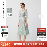 朗姿【尖貨補(bǔ)單】重工蕾絲刺繡法式宴會禮服新款優(yōu)雅連衣裙氣質(zhì)裙子 水藍(lán)色2 175/92A/XXL