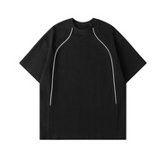 MUJI COM無印良品同款冰絲條紋短袖t恤男生夏季新感純色寬松休閑半袖體恤 黑色 M