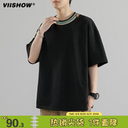 viishow短袖t恤男夏季潮流打底衫潮牌ins上衣寬松短袖衣服   黑色 M