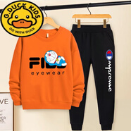 G.duck男童秋裝套裝2023年新款帥氣大童潮牌童裝男孩兩件套運動(dòng)兒童衣服 YL衛衣叮當貓橘黃+GJ黑長(cháng)褲 100cm