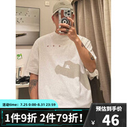牧唯簡約重磅短袖t恤男2025夏季新款潮流寬松半袖休閑百搭情侶棉體恤 白花灰 XL [建議125-140斤]