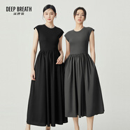 深呼吸DEEP BREATH女裝天絲棉小飛袖收腰中長款連衣裙A500334 A500335 黑-常規(guī) M (3)