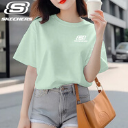 SKECHERS斯凱奇純棉短袖女夏日通勤穿搭上衣戶外休閑時(shí)尚簡約logo透氣短袖 U071-0215百合綠 【男女同款】 M /170 【女生建議拍小一碼】