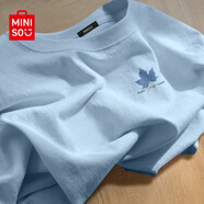 名創(chuàng  )優(yōu)品（MINISO）短袖t恤男2025新款運動(dòng)冰絲半袖220G重磅純棉寬松圓領(lǐng)男士體恤潮 【220G重磅純棉】冰魄藍(藍楓胸標) L /175(體重120-140斤)
