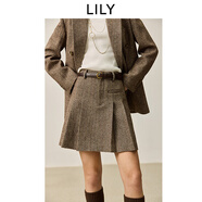 LILY2025秋新款女裝復古肌理感休閑壓褶百褶裙A字高腰短裙半身裙 732巧克力色 M