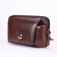 君子陶陶手機真皮腰包袋穿腰帶套中老年人牛皮零錢(qián)工地干活掛腰 圓雞眼按扣棗紅色(17*11厘米)